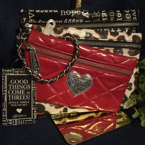 Brighton Handbags - Brighton Jingle Triple Pouch Set 3-in-1 Wristlet Leopard Red NWT
